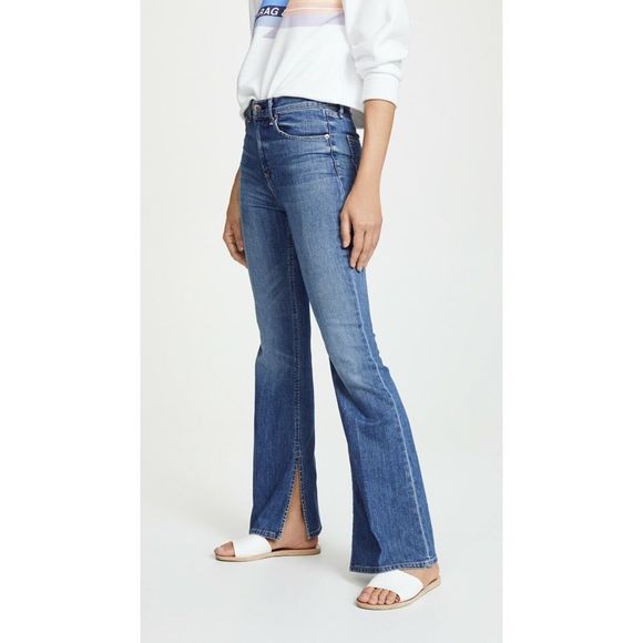 Rag & Bone Bella High Rise Boot Cut Flare Jean Slit Hem Ambra Medium Blue 24 - Picture 9 of 9